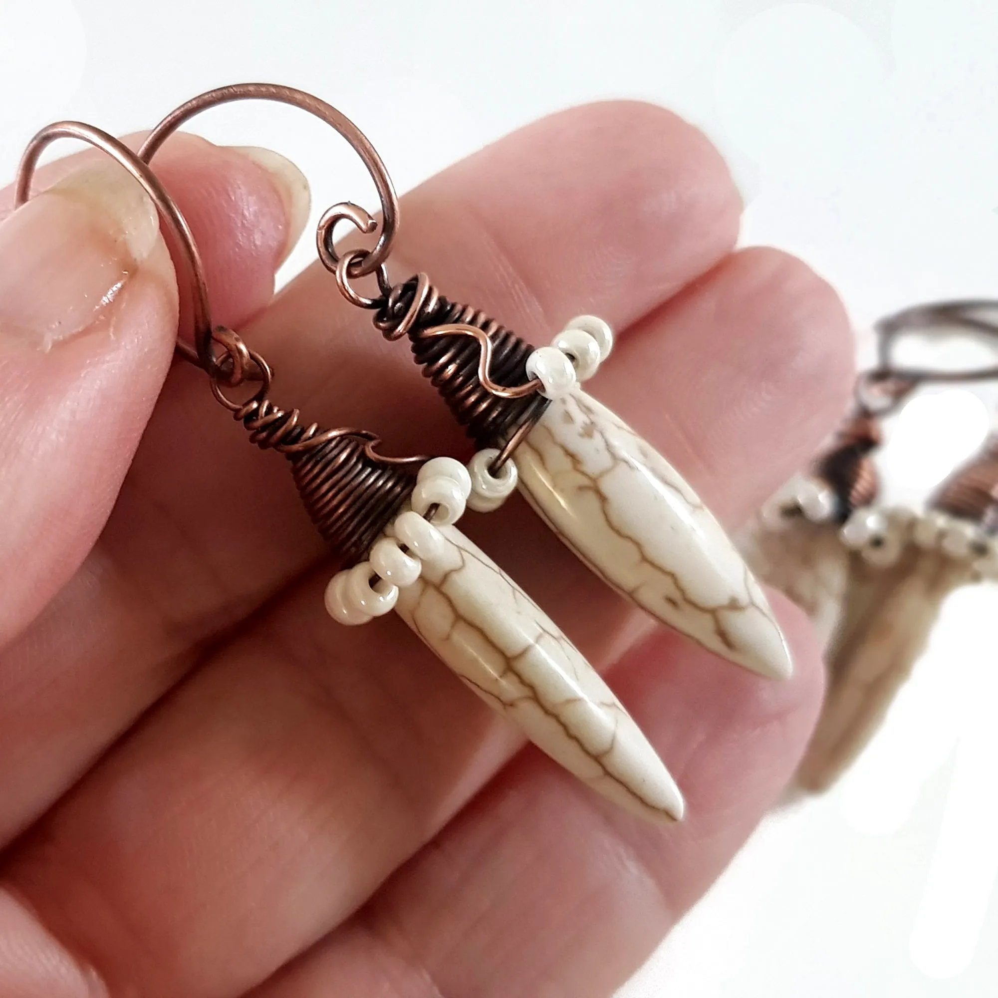 White Howlite Spike Earrings | (KJ-395E | Artisan Earrings