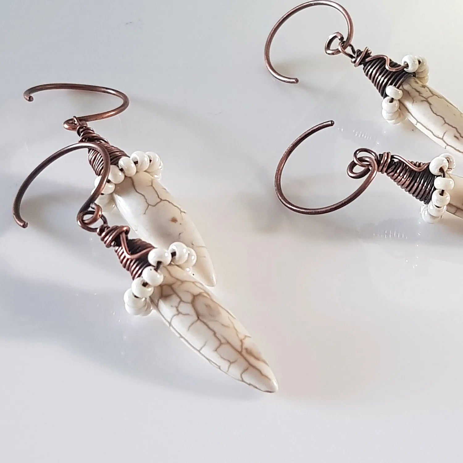 White Howlite Spike Earrings | (KJ-395E | Artisan Earrings