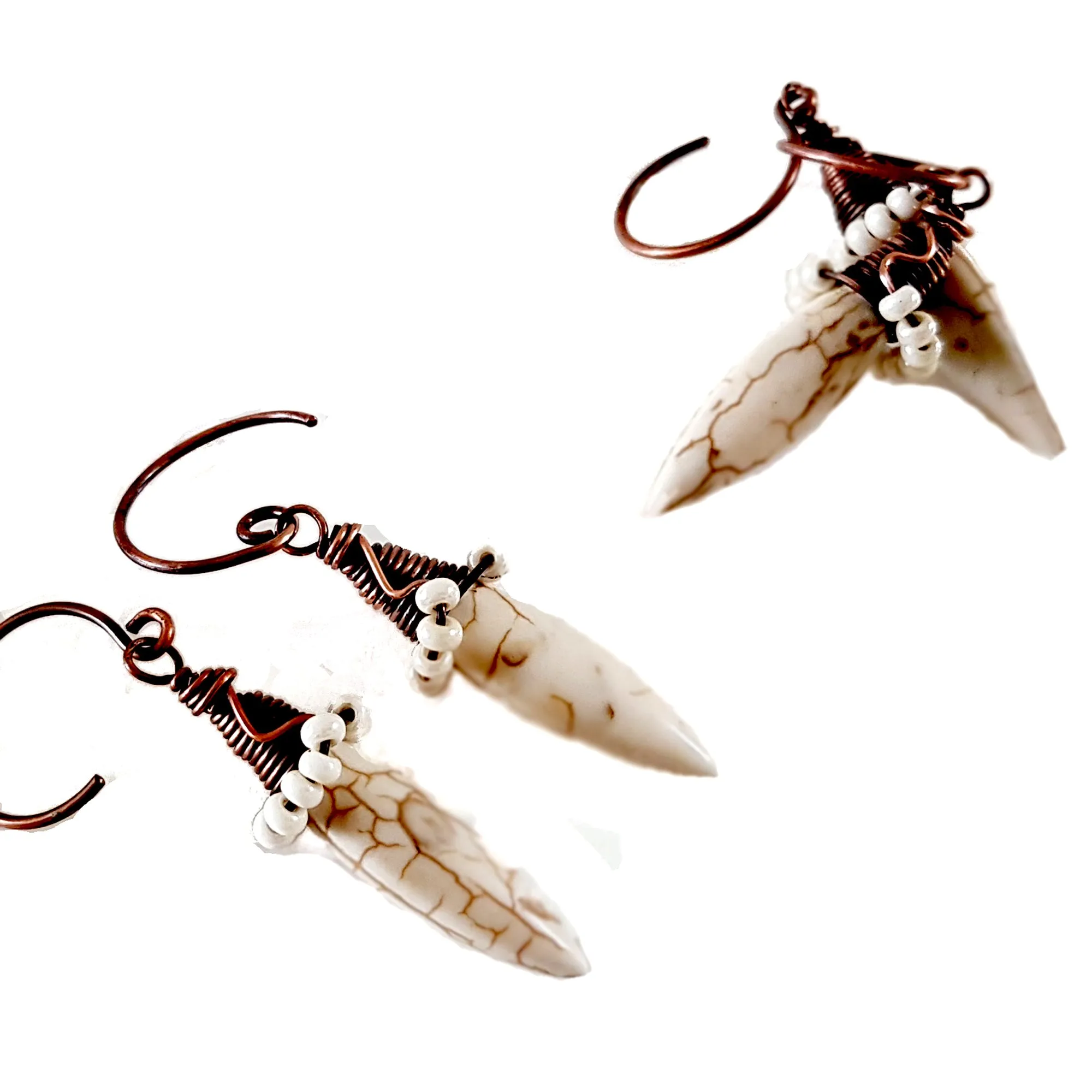 White Howlite Spike Earrings | (KJ-395E | Artisan Earrings