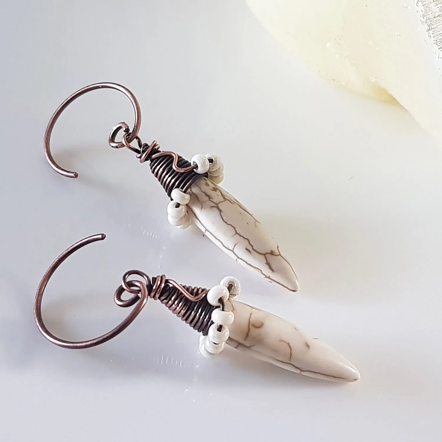 White Howlite Spike Earrings | (KJ-395E | Artisan Earrings